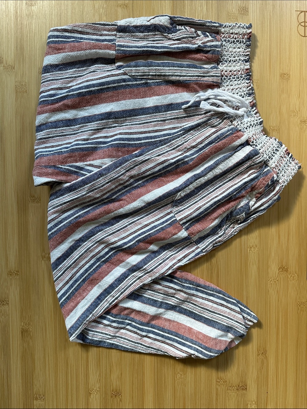 🩷 Rewash Linen/Rayon Women's Striped Taper Pants- Rust, Navy & White